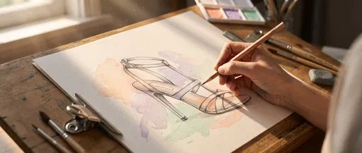 Artist Sketching Heeled Sandal With Watercolors