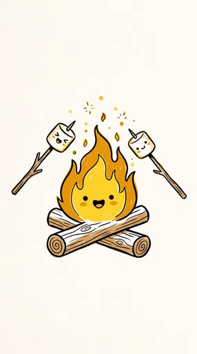 Cute Smiling Campfire and Marshmallows Illustration