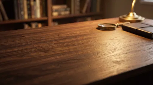 Warm Lit Walnut Desk in Study