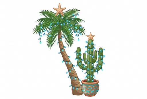 Tropical Palm and Cactus Christmas Trees