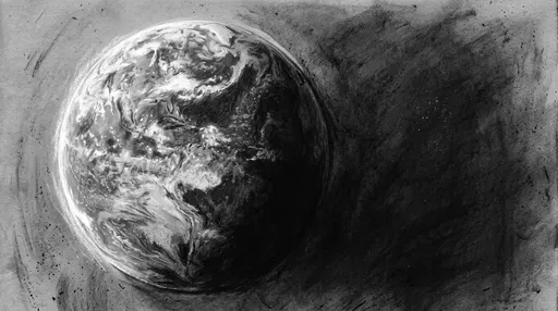 High-Contrast Charcoal Drawing of Planet Earth