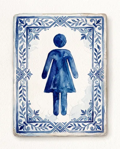 Watercolor Blue Ceramic Female Restroom Tile Sign