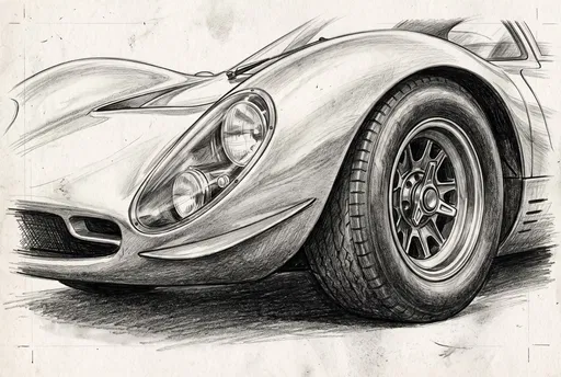 Vintage Race Car Front Pencil Sketch