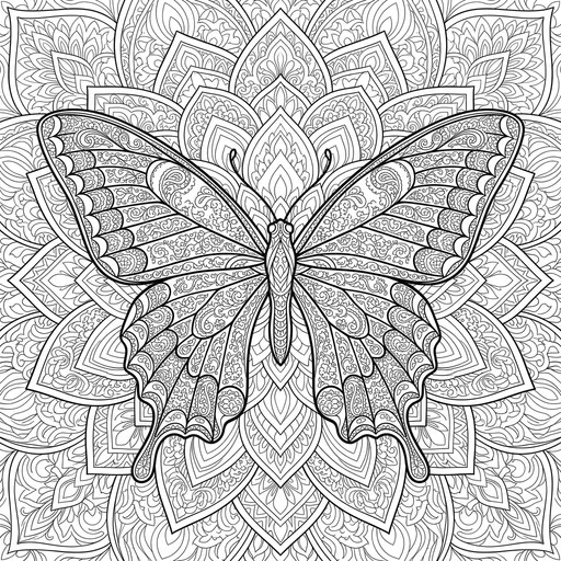 Ornate Butterfly Mandala Coloring Page Line Art