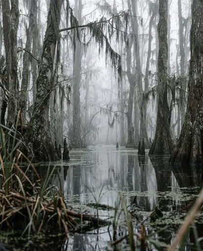 Misty Cypress Swamp and Still Water