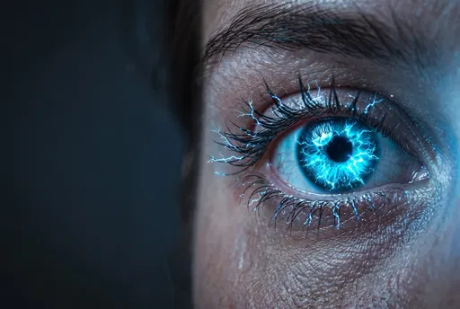 Macro Eye With Glowing Cyan Electricity