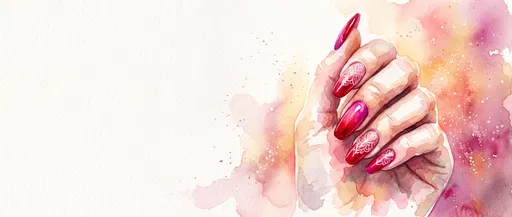 Watercolor Valentine Manicure Illustration with Copy Space