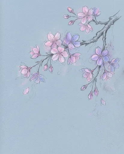 Cherry Blossom Branch Pastel Sketch