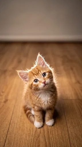 Curious Ginger Tabby Kitten Looking Up