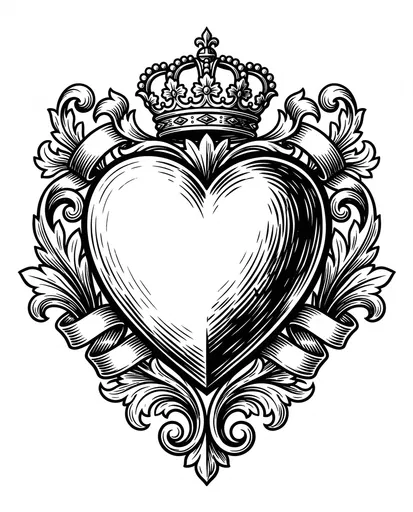 Monochrome Heraldic Crowned Heart Emblem