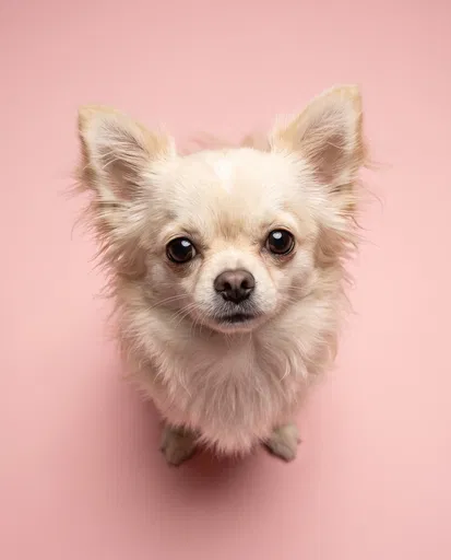 Cream Long-Haired Chihuahua on Pink Background