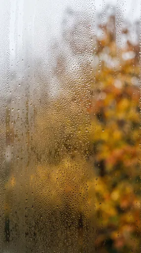 Window Condensation With Blurred Autumn Foliage