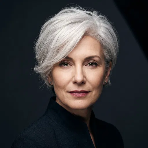 Mature Woman With Silver Pixie Cut