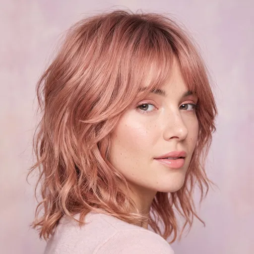 Woman With Rose Gold Shag Haircut