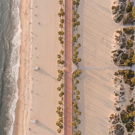 Overhead Aerial View of Coastal Bike Path