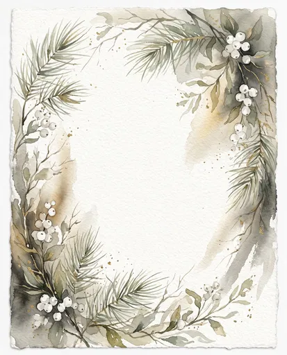 Watercolor Winter Pine and Berry Frame