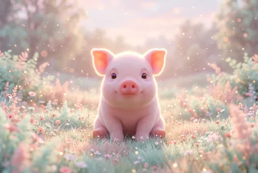 Cute Pastel Piglet in Dreamy Meadow