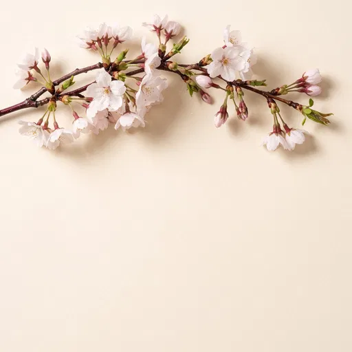 Cherry Blossom Branch on Cream Background