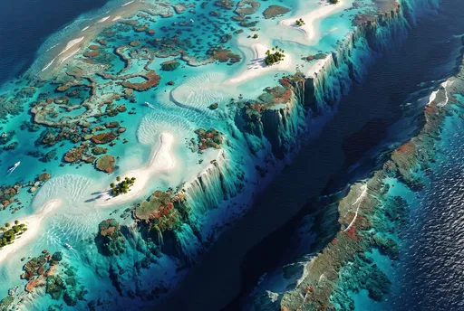 Aerial Coral Atoll and Ocean Trench