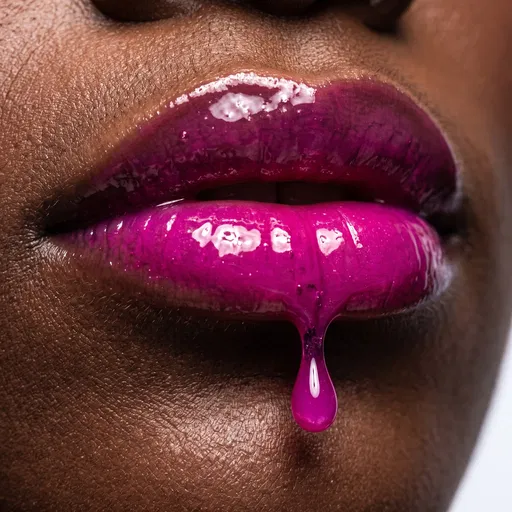 Macro Shot of Magenta Glossy Lips