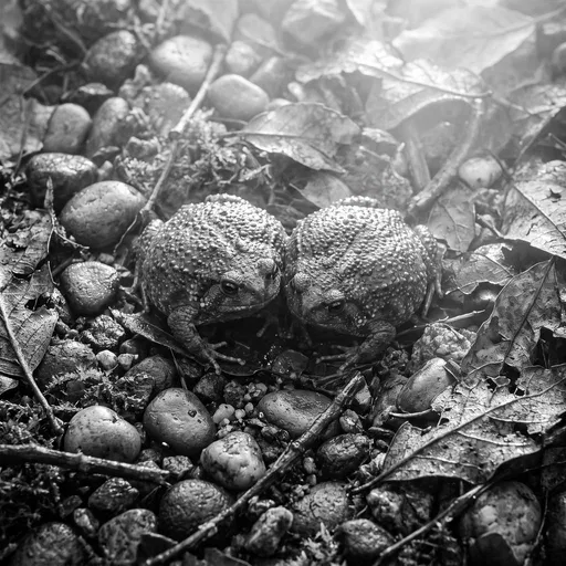 Two Rain Frogs on Pebbles Monochrome