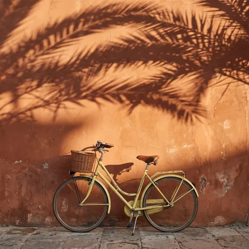 Vintage Yellow Bicycle Against Terracotta Wall