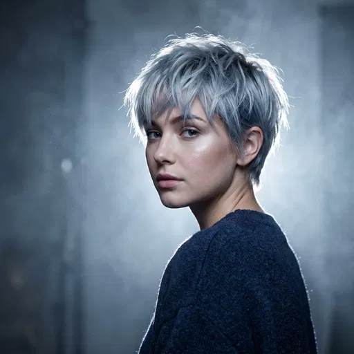Woman With Silver Blue Pixie Cut