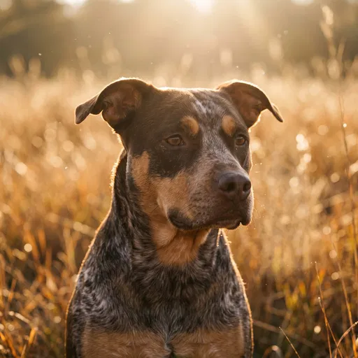 Pit Heeler Mix Dog At Sunrise