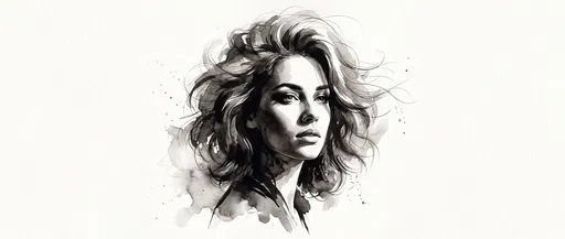 Monochrome Watercolor Portrait of Woman