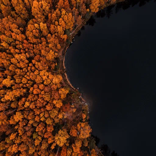 Aerial View of Autumn Forest Lake