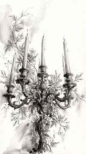 Monochrome Watercolor Candelabra with Vines