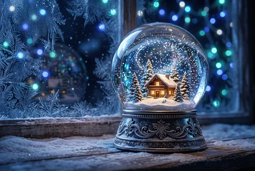 Magical Snow Globe on Frosted Window Sill