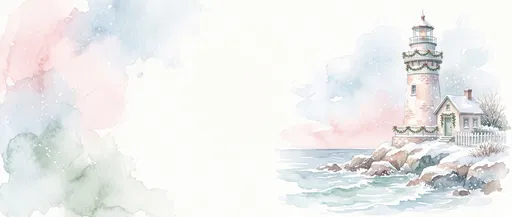 Watercolor Christmas Lighthouse Panoramic Illustration