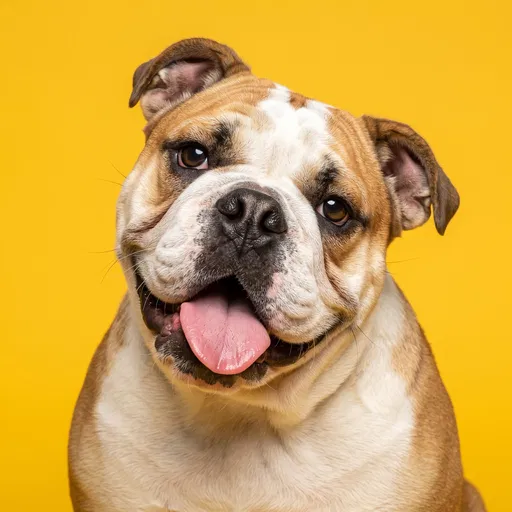Happy English Bulldog on Yellow Background