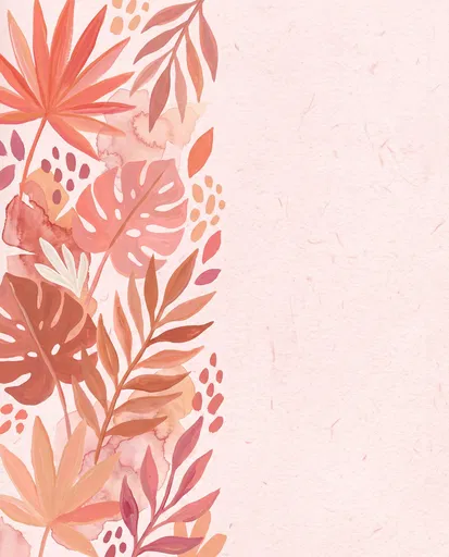 Pink Watercolor Botanical Leaves Border Background