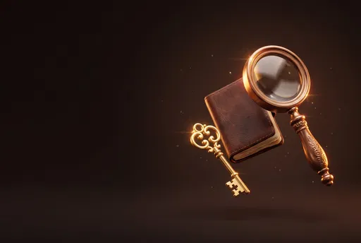 Floating Magnifying Glass Notebook and Key