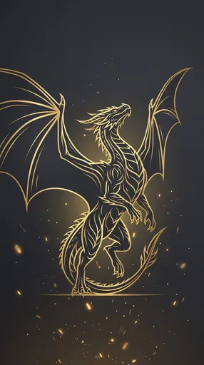 Golden Linework Dragon on Dark Background