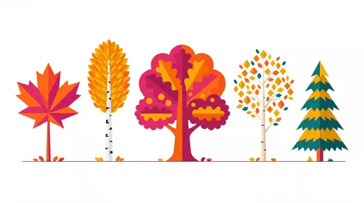 Five Geometric Autumn Trees Vector Clipart