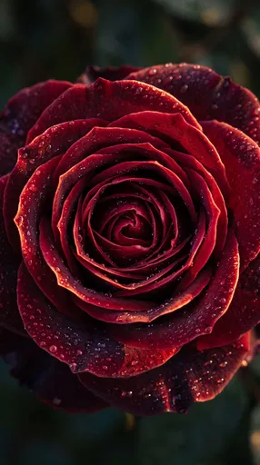 Dark Red Rose with Water Droplets