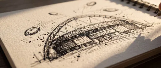 Ink Sketch of Football Stadium in Sketchbook