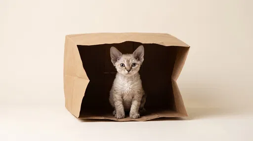 Devon Rex Kitten Inside Brown Paper Bag