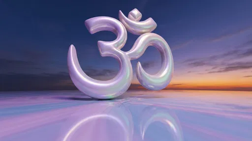 Iridescent Pearl Om Sculpture at Dusk