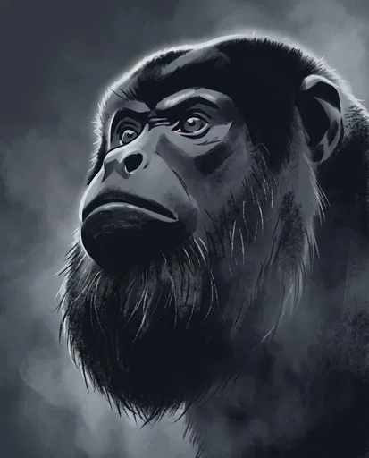 Monochrome Graphic Portrait of Bearded Monkey