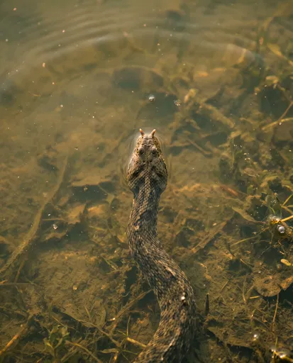 Tentacled Snake in Shallow Murky Water