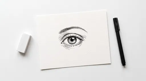 Black Ink Eye Sketch Flat Lay