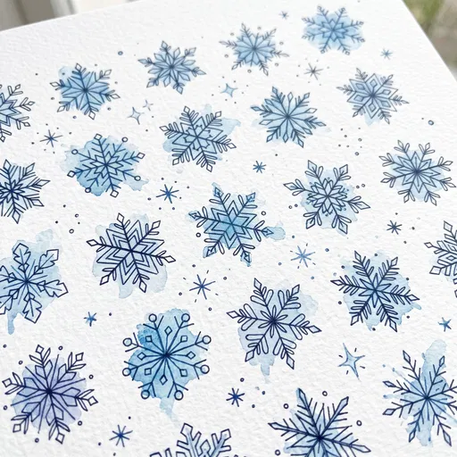 Watercolor and Ink Snowflake Doodle Pattern