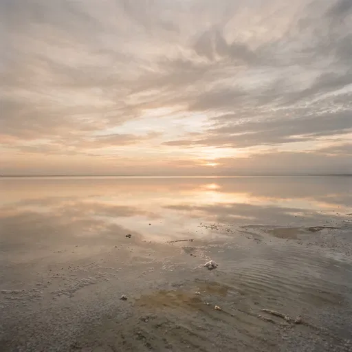 Calm Sunset Reflection Over Coastal Salt Flats