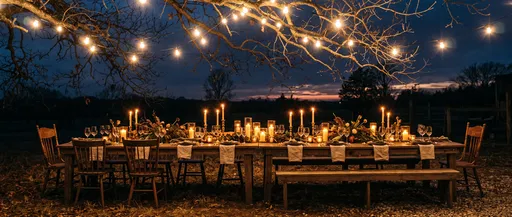 Rustic Outdoor Dining Table at Twilight