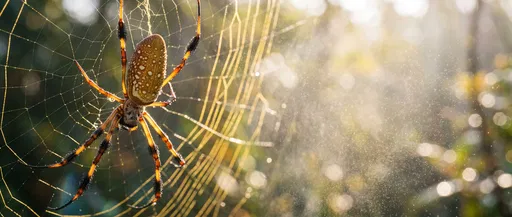 Golden Orb Weaver in Morning Mist