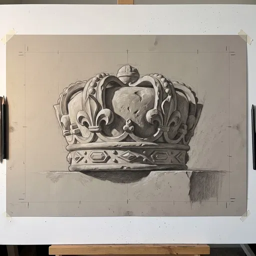 Academic Charcoal Drawing of Stone Crown
